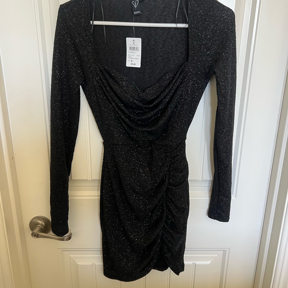 Windsor Black Glitter Long Sleeve Dress